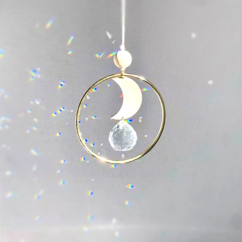 Artisan Suncatcher Crescent Moon with Crystal